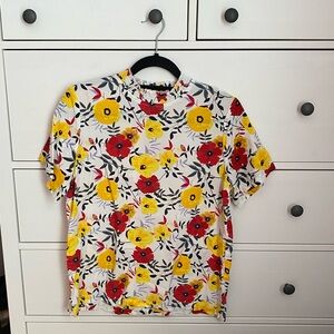 Bright floral mock neck blouse